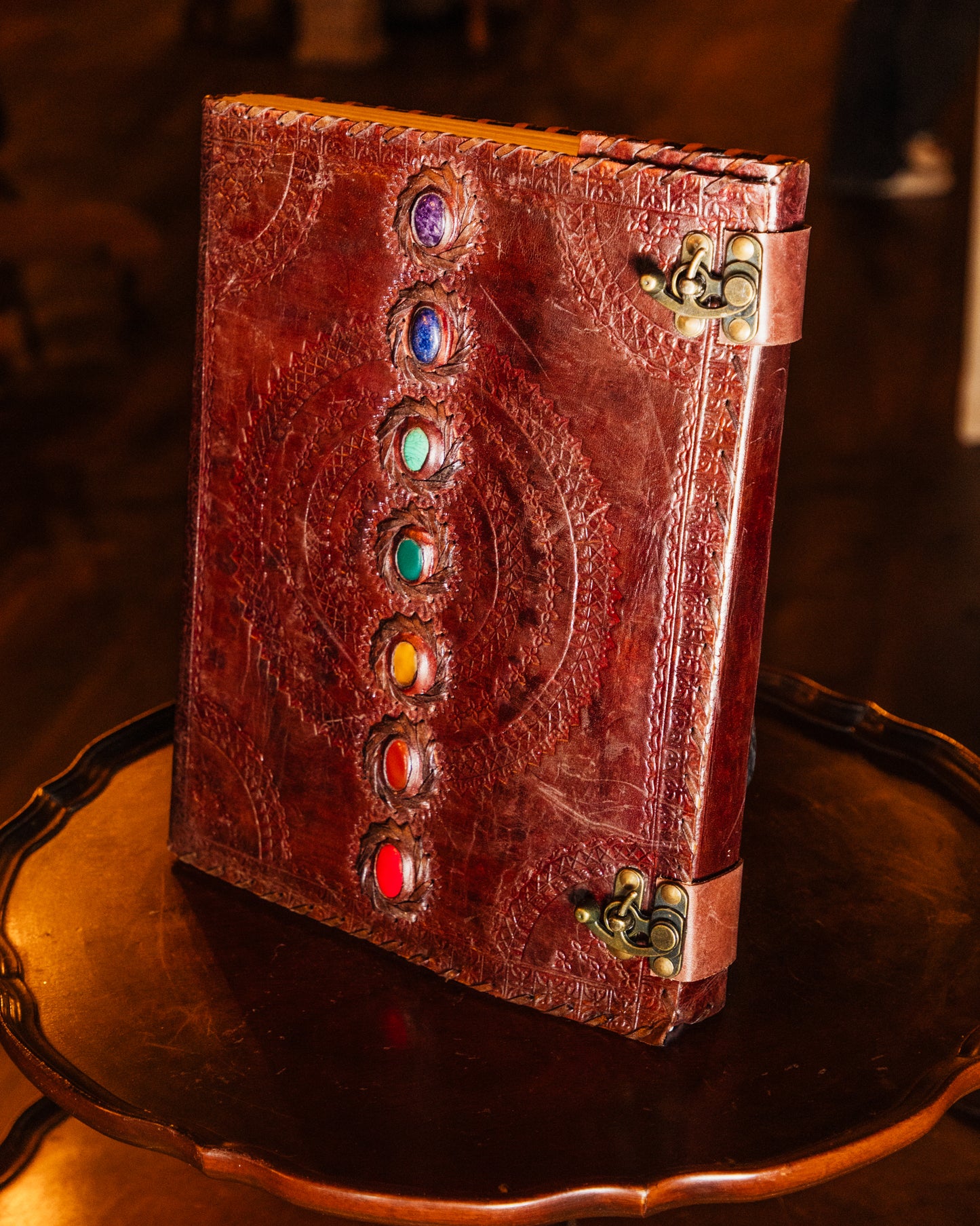 Leather Chakra Stone Journal 10x13