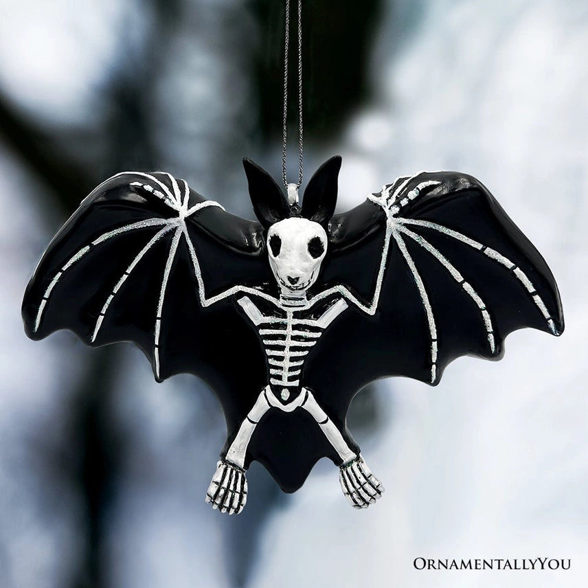 Gothic Bat Skeleton Ornament Glass Christmas Ornament