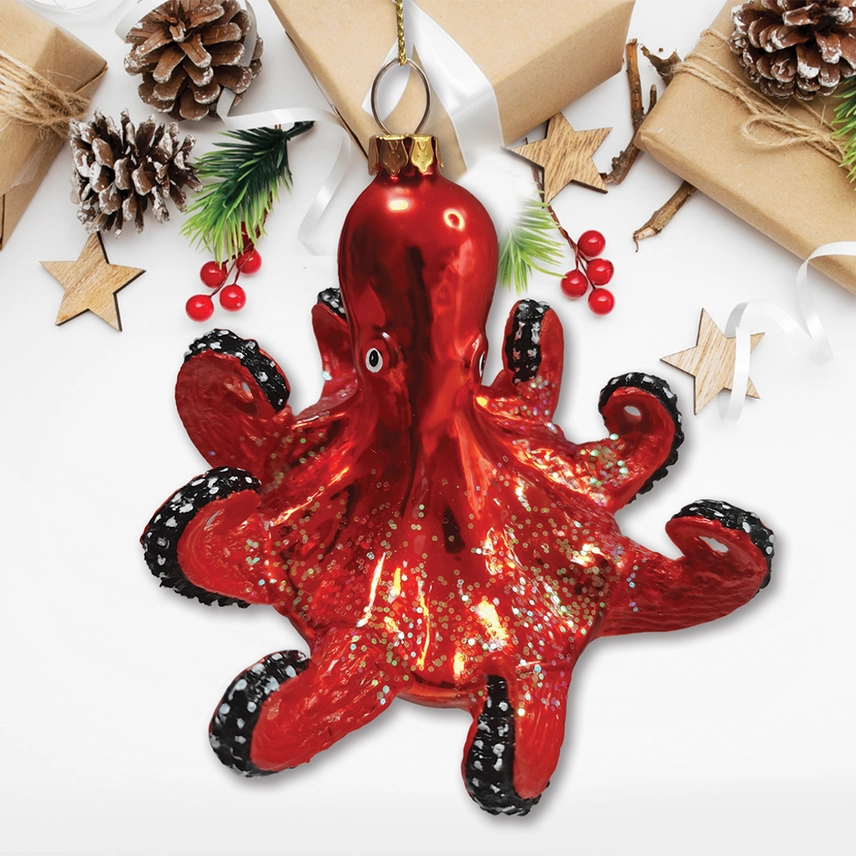 Octopus Ornament Glass Christmas Ornament