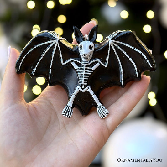 Gothic Bat Skeleton Ornament Glass Christmas Ornament