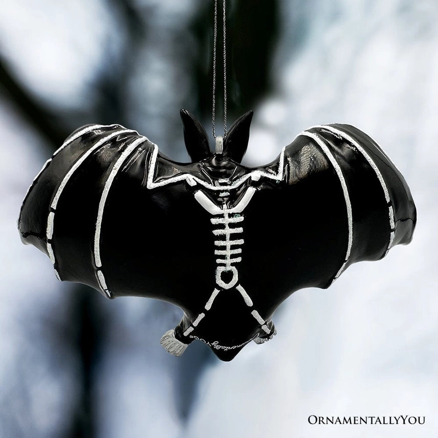 Gothic Bat Skeleton Ornament Glass Christmas Ornament