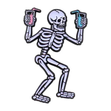Party Skeleton Glow in the Dark Enamel Pin