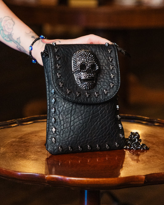 Small Vinyl Metal Skull Shoulder Pouch