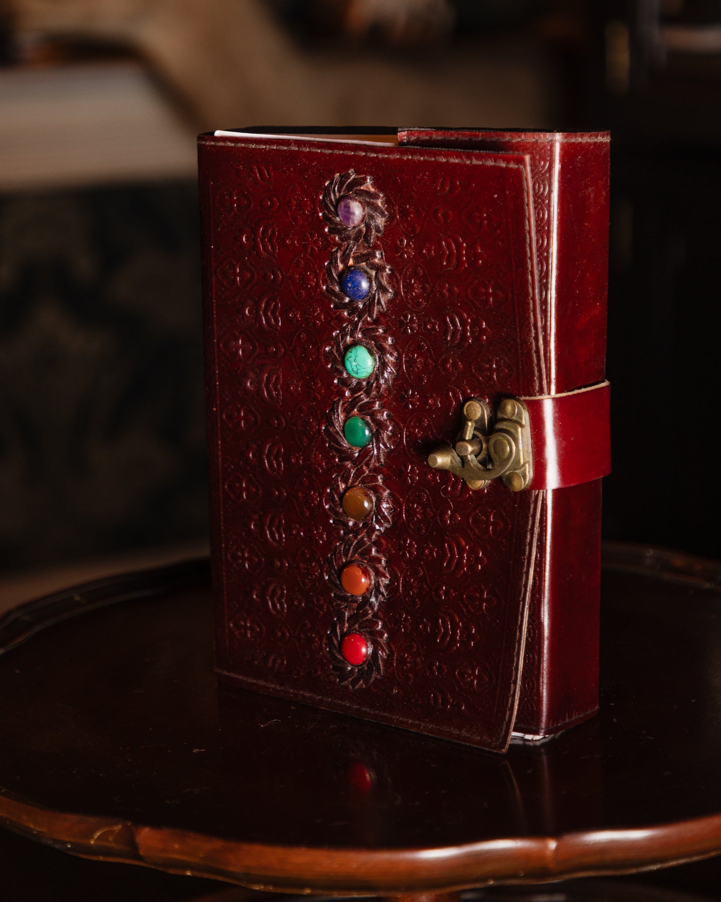 Leather Chakra Stone Journal 7x10