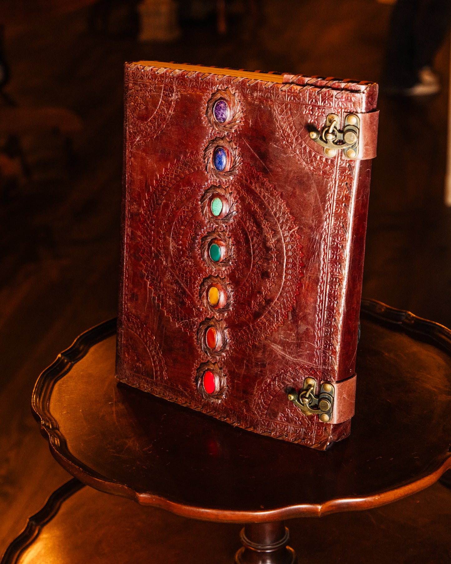 Leather Chakra Stone Journal 10x13