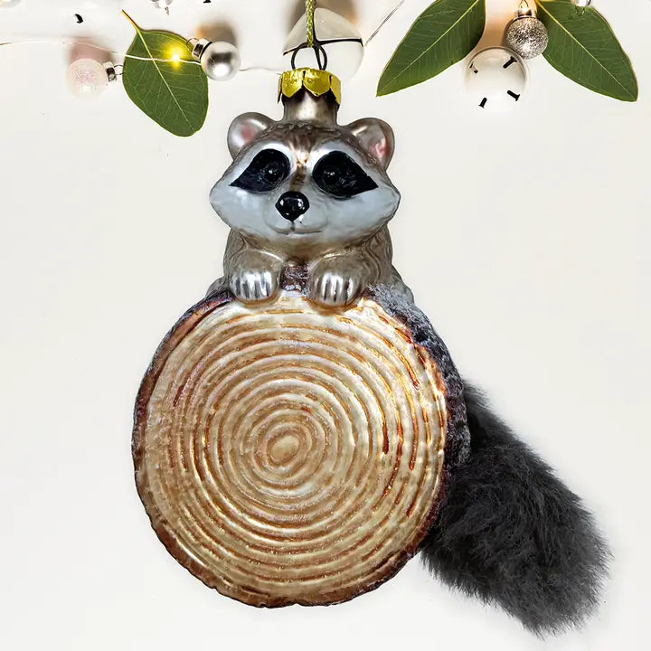 Raccoon Glass Christmas Ornament