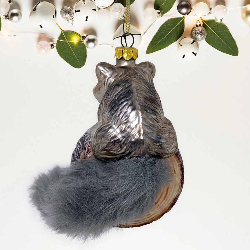 Raccoon Glass Christmas Ornament